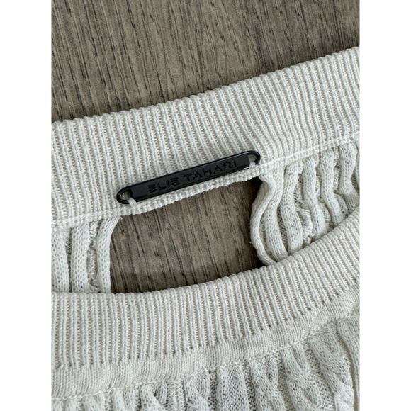 Elie Tahari Cloud White Sweater Cable Knit Silk Pullover cottage farmhouse M - Picture 10 of 15